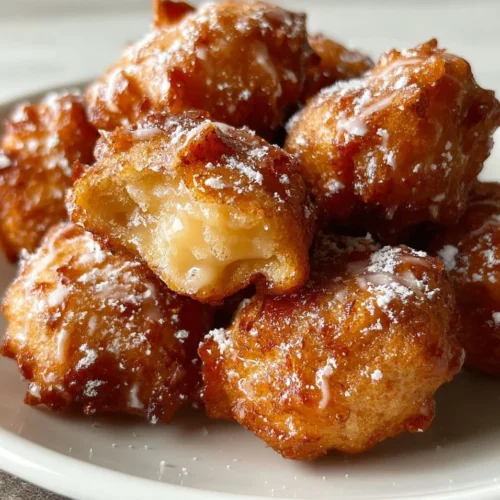 Golden brown Apple Fritter Bites drizzled with icing and ready to enjoy.