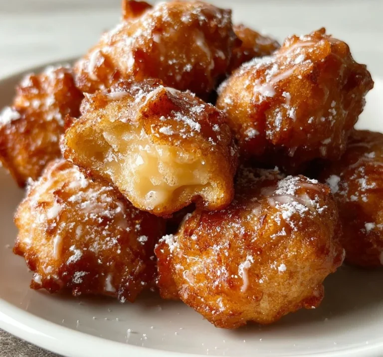 Golden brown Apple Fritter Bites drizzled with icing and ready to enjoy.