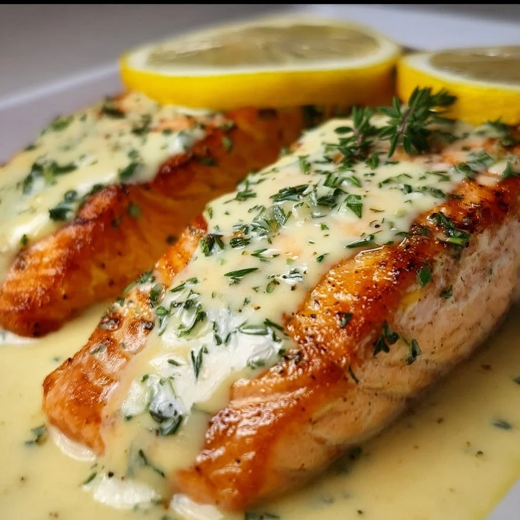 Baked Salmon with Lemon Butter Cream Sauce