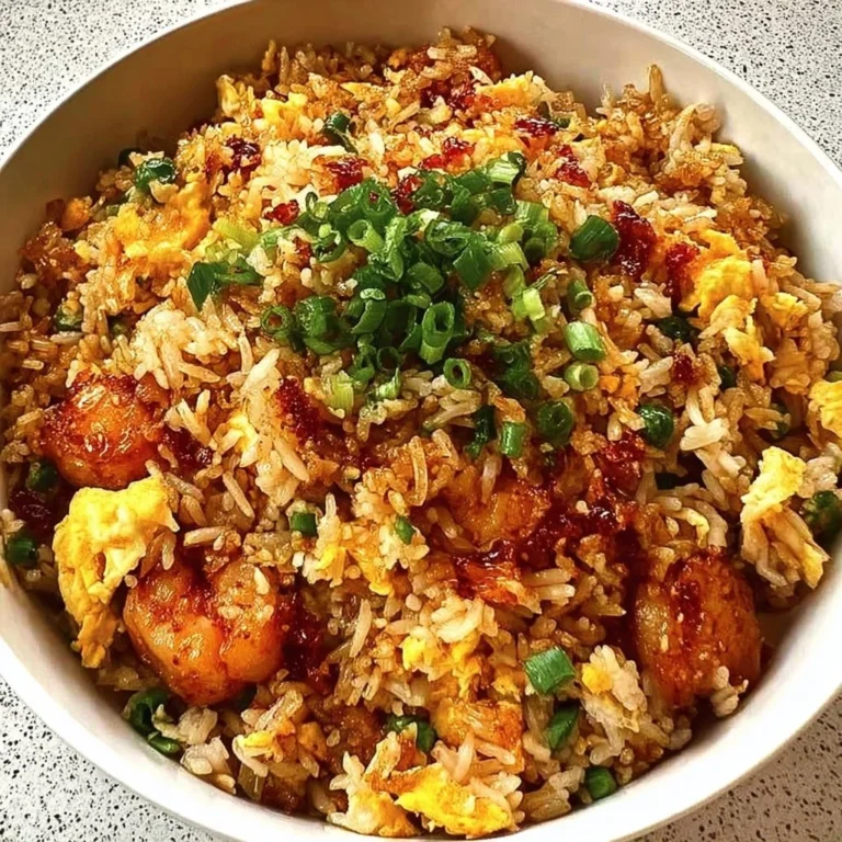 A bowl of Bang Bang Fried Rice topped with colorful vegetables and spices.