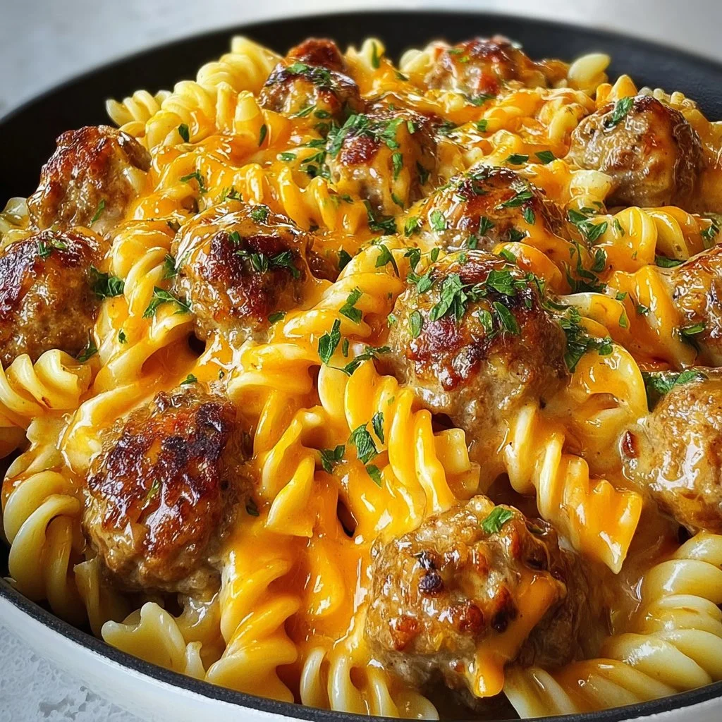 BBQ Ranch Meatball & Cheddar Pasta Skillet
