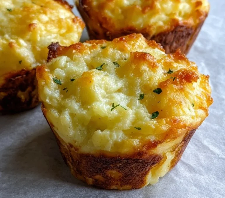 Cheesy mashed potato muffins fresh out of the oven, garnished with herbs.