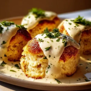Chicken pillows served with creamy Parmesan sauce for a comforting meal