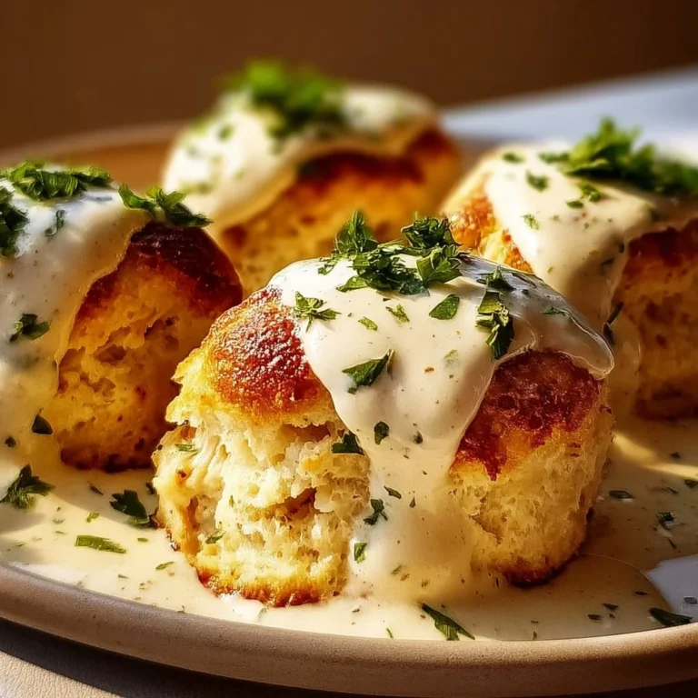 Chicken pillows served with creamy Parmesan sauce for a comforting meal
