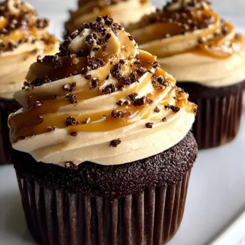 Delicious chocolate espresso cupcakes with salted caramel buttercream frosting.