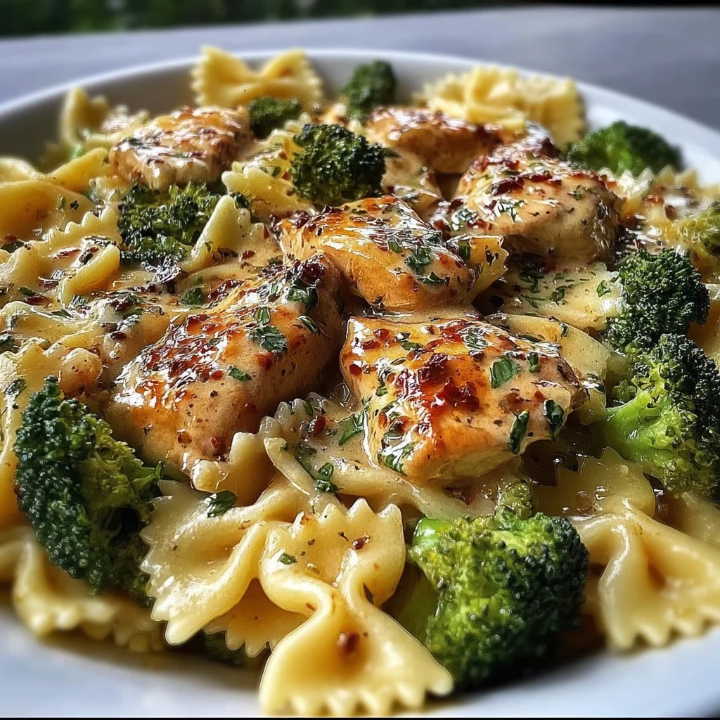 Cowboy Butter Lemon Bowtie Chicken with Broccoli