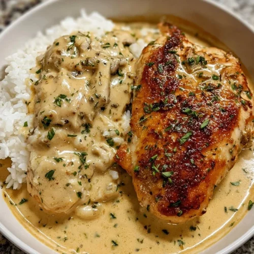 Creamy Garlic Chicken meal garnished with herbs on a plate