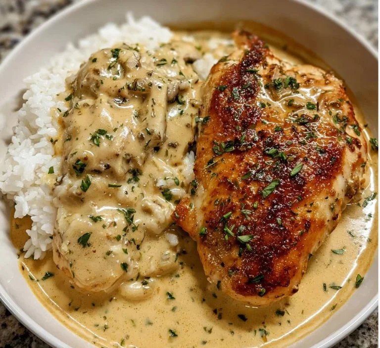 Creamy Garlic Chicken meal garnished with herbs on a plate