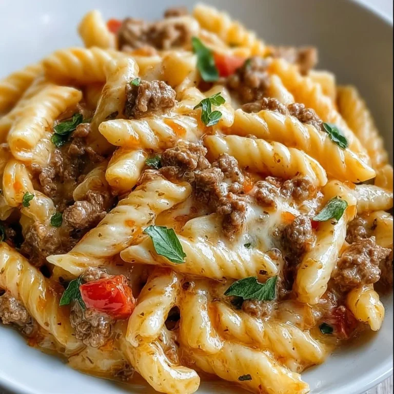 Creamy Rotel Pasta with Ground Beef served in a bowl