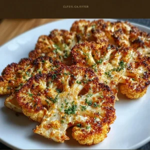 Crispy baked cauliflower steaks served with a side of vegetables