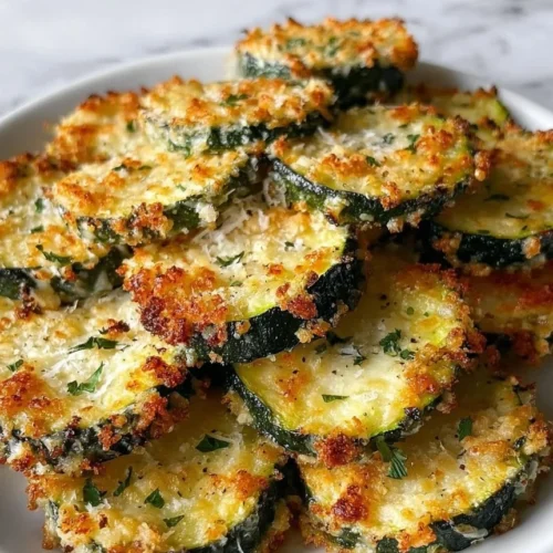 Crispy baked parmesan zucchini slices on a plate