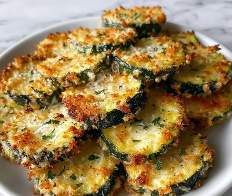 Crispy baked parmesan zucchini slices on a plate