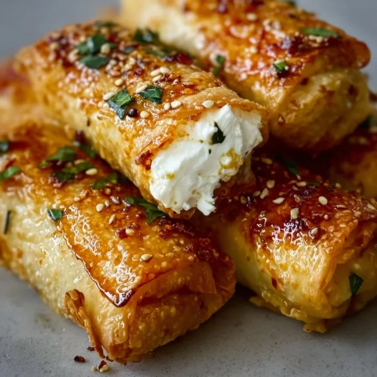 Plate of crispy feta rolls garnished with herbs