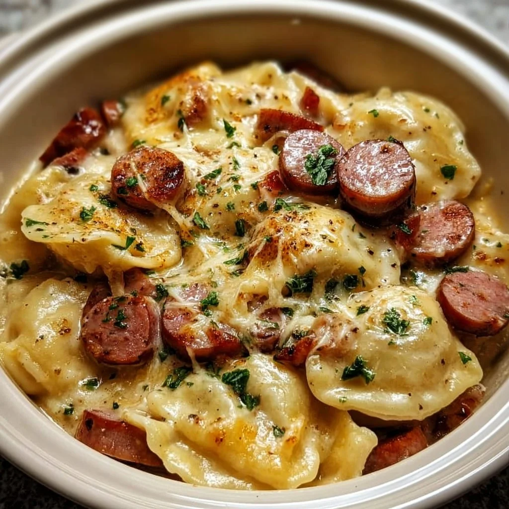 Crock Pot Pierogi Casserole with Kielbasa