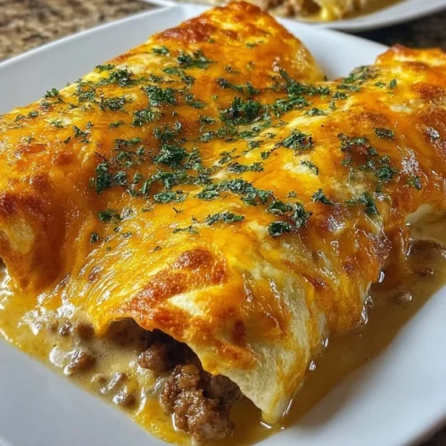 Delicious breakfast enchiladas with sausage gravy ready to serve