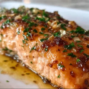 Delicious honey garlic butter salmon baked to perfection, ready to serve.