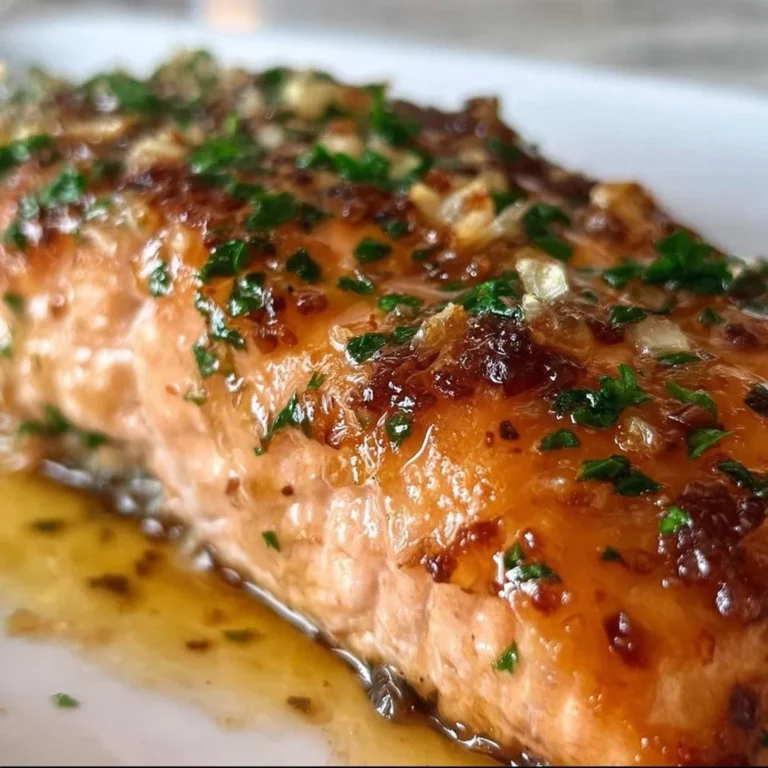 Delicious honey garlic butter salmon baked to perfection, ready to serve.