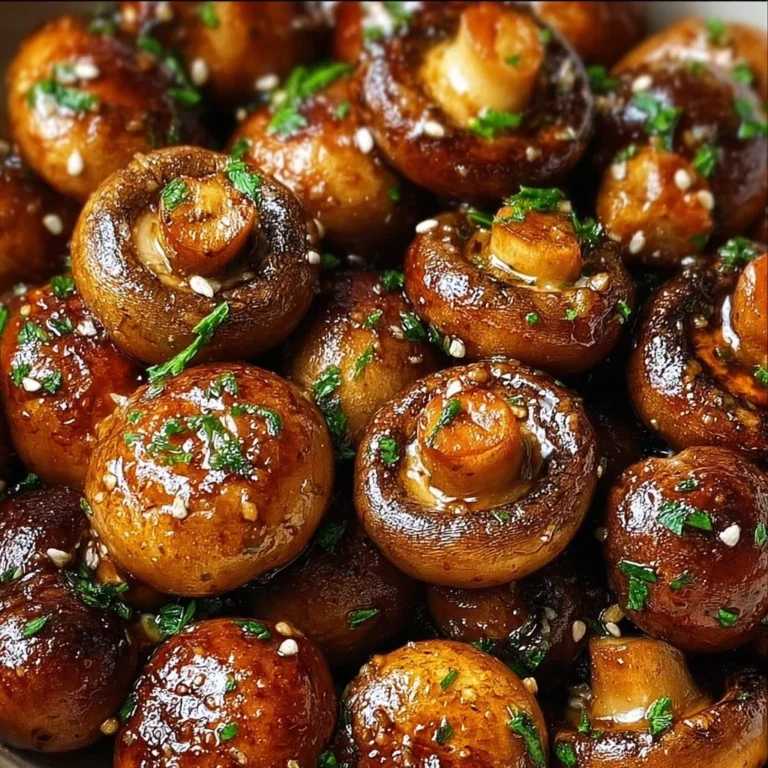 Delicious oven-roasted mushrooms drizzled with soy sauce and honey