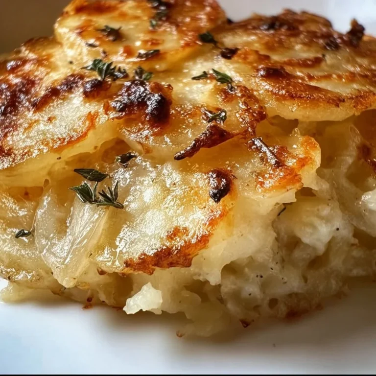 Delicious French Onion Potato Bake with melted cheese and crispy onions