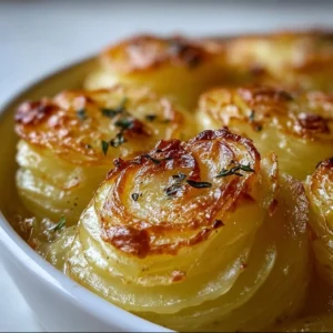 Deliciously baked French Onion Potatoes topped with cheese and onions