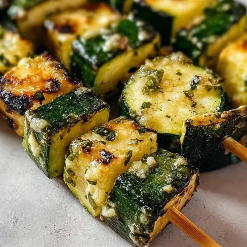 Grilled Garlic Butter Zucchini Skewers ready to serve
