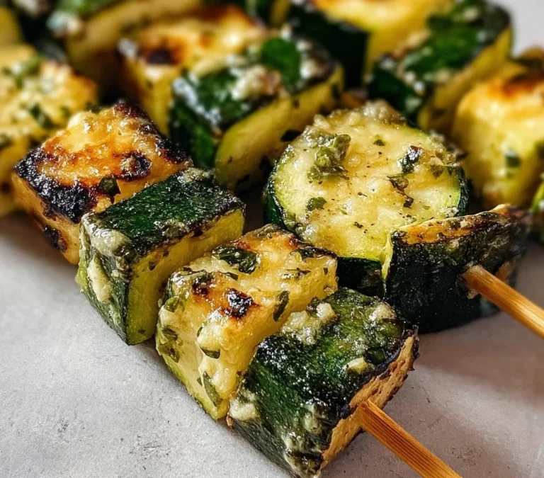 Grilled Garlic Butter Zucchini Skewers ready to serve