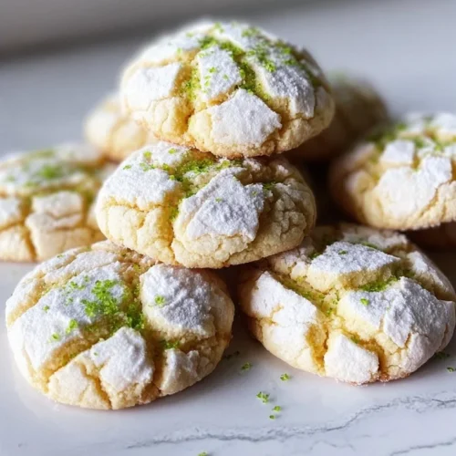 Freshly baked lime crinkle cookies dusted with powdered sugar