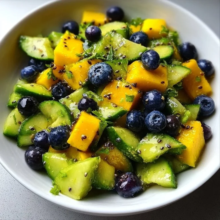 Mango Cucumber Salad with Blueberries and Avocado in a bowl