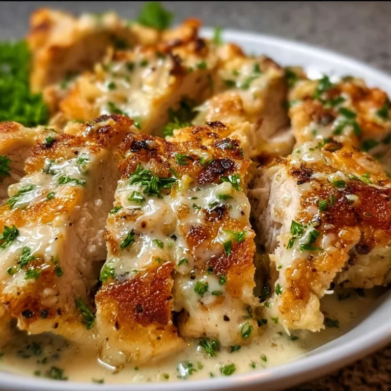 Melt-In-Your-Mouth Caesar Chicken served with fresh greens and creamy dressing