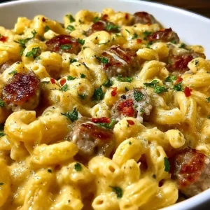 One-Pan White Cheddar Ranch Sausage Magic Pasta dish served in a skillet.
