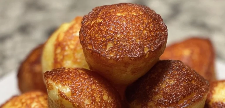 Plate of fluffy pancake poppers topped with syrup and berries