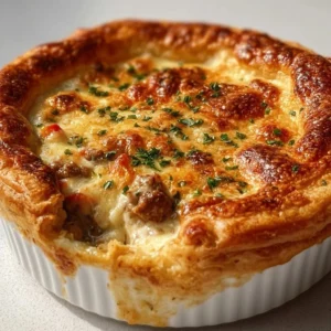 Delicious slice of Pizza Pot Pie with cheese and toppings