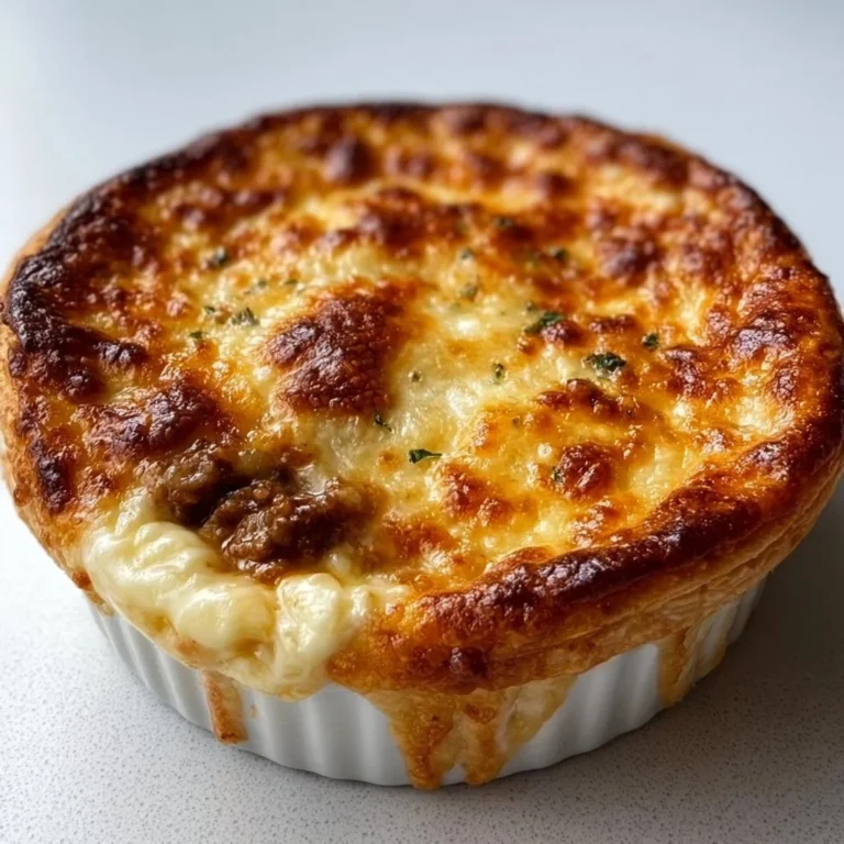 Delicious homemade Pizza Pot Pie with cheese and toppings