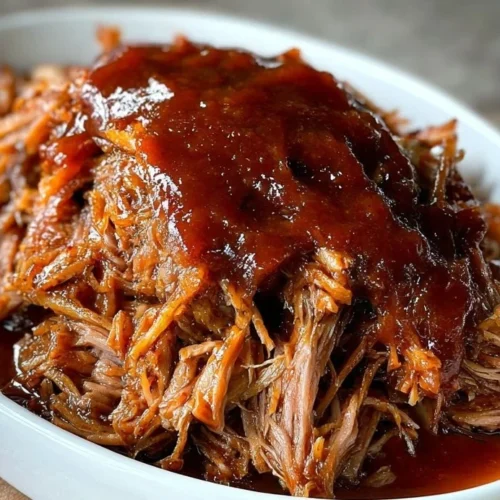 Tender pulled pork with rich barbecue sauce - a mouthwatering dish