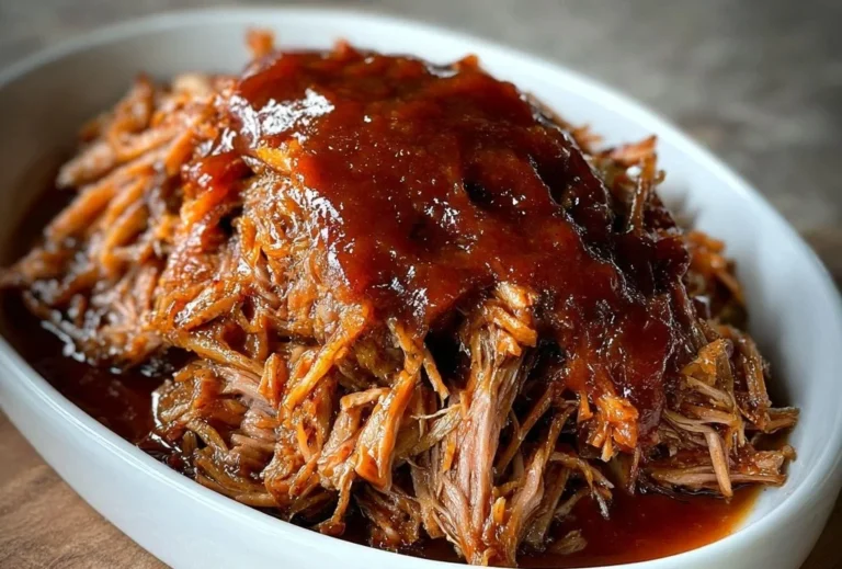 Tender pulled pork with rich barbecue sauce - a mouthwatering dish