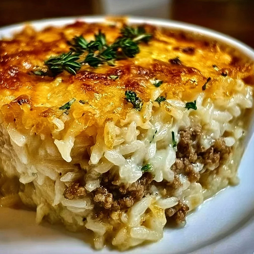 Savory French Onion Ground Beef and Rice Casserole Delight