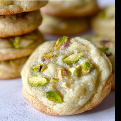 Soft and chewy pistachio pudding cookies on a baking sheet