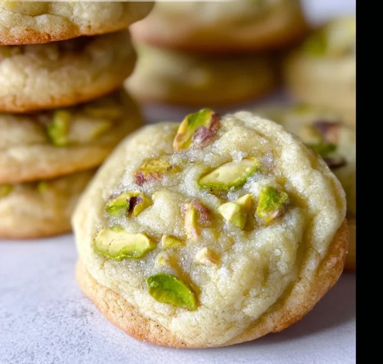 Soft and chewy pistachio pudding cookies on a baking sheet