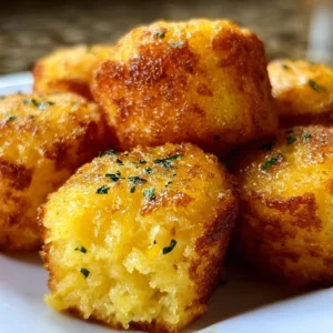 Southern-style honey butter cornbread poppers served with honey drizzle