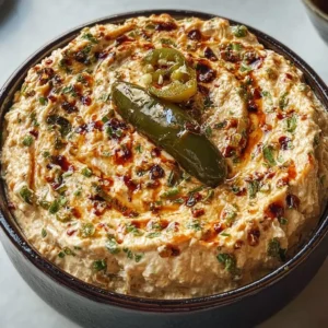 Spicy roasted jalapeño cowboy cream cheese dip served in a bowl