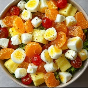 A colorful Sunshine Salad with fresh vegetables and fruits.