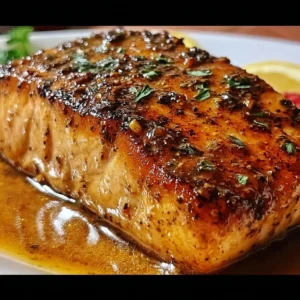 Texas Roadhouse Salmon with Sweet Smoky Glaze served on a plate
