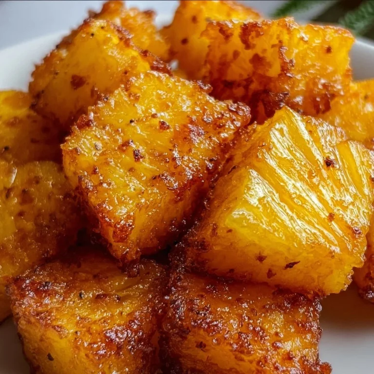 Delicious air fryer pineapple chunks, perfectly caramelized and ready to enjoy.