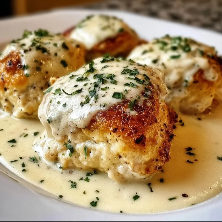Chicken pillows with creamy parmesan sauce ready to serve for a cozy dinner.