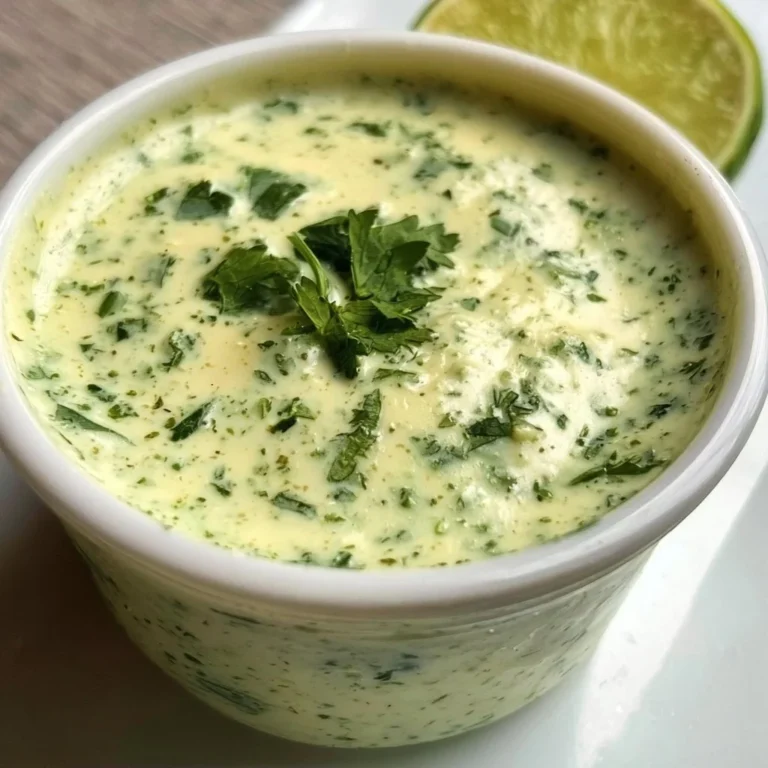 Creamy garlic lime cilantro sauce in a bowl garnished with fresh cilantro.