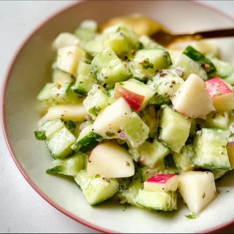Fresh and colorful Cucumber Apple Salad with cucumber slices and apple chunks.