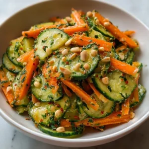 Fresh cucumber carrot salad with colorful veggies and light dressing