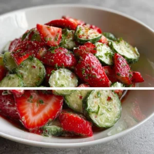 Cucumber Strawberry Salad with fresh ingredients in a bowl
