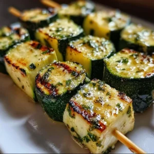 Garlic Butter Zucchini Skewers on a grill plate