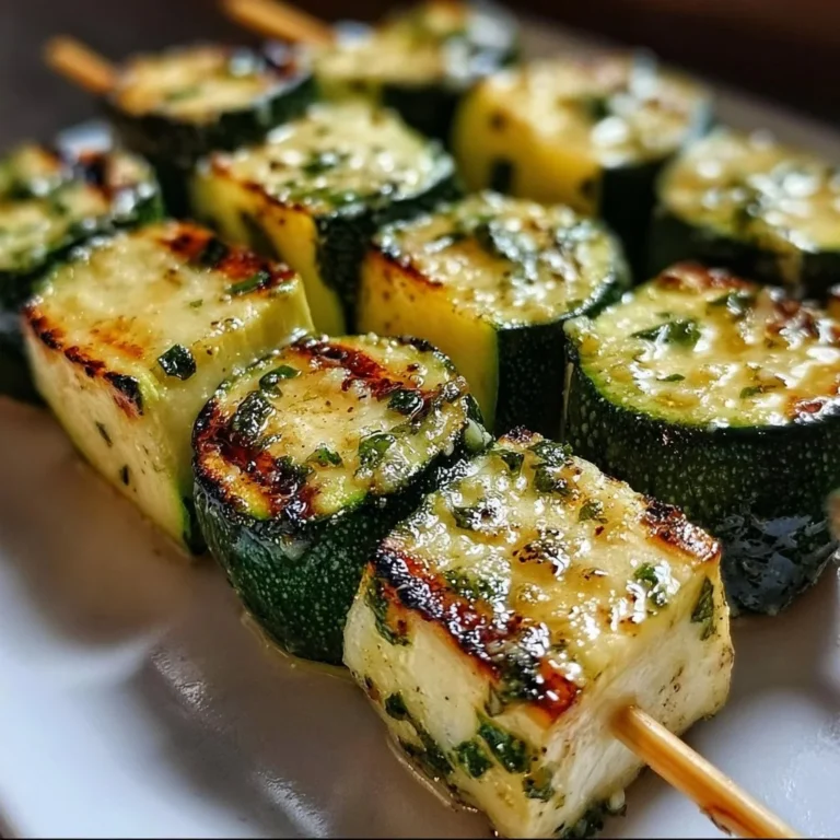 Garlic Butter Zucchini Skewers on a grill plate